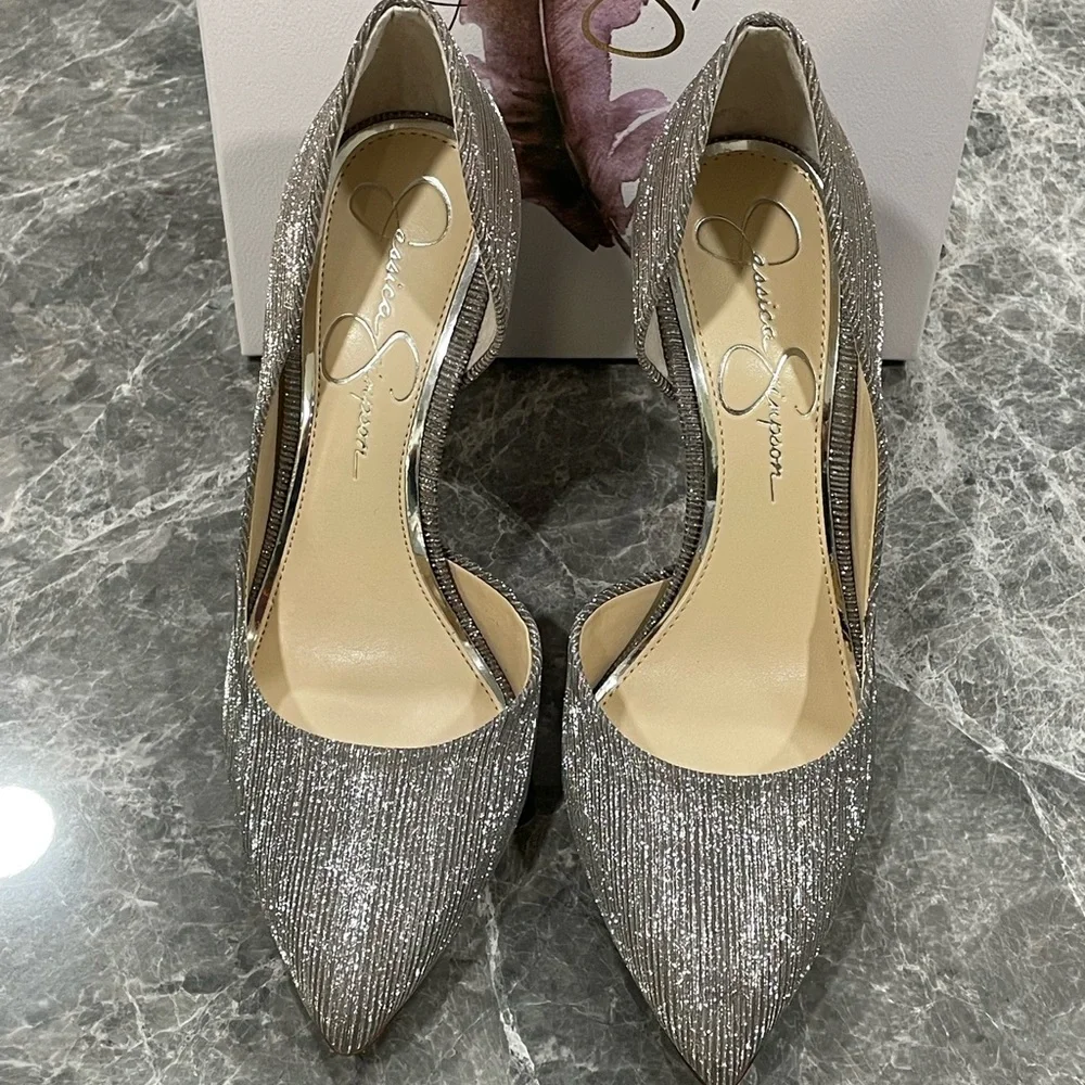 Jessica Simpson Prizma metallic silver Heels pumps “Cinderella” shoes Size 5.5 - Picture 3 of 11